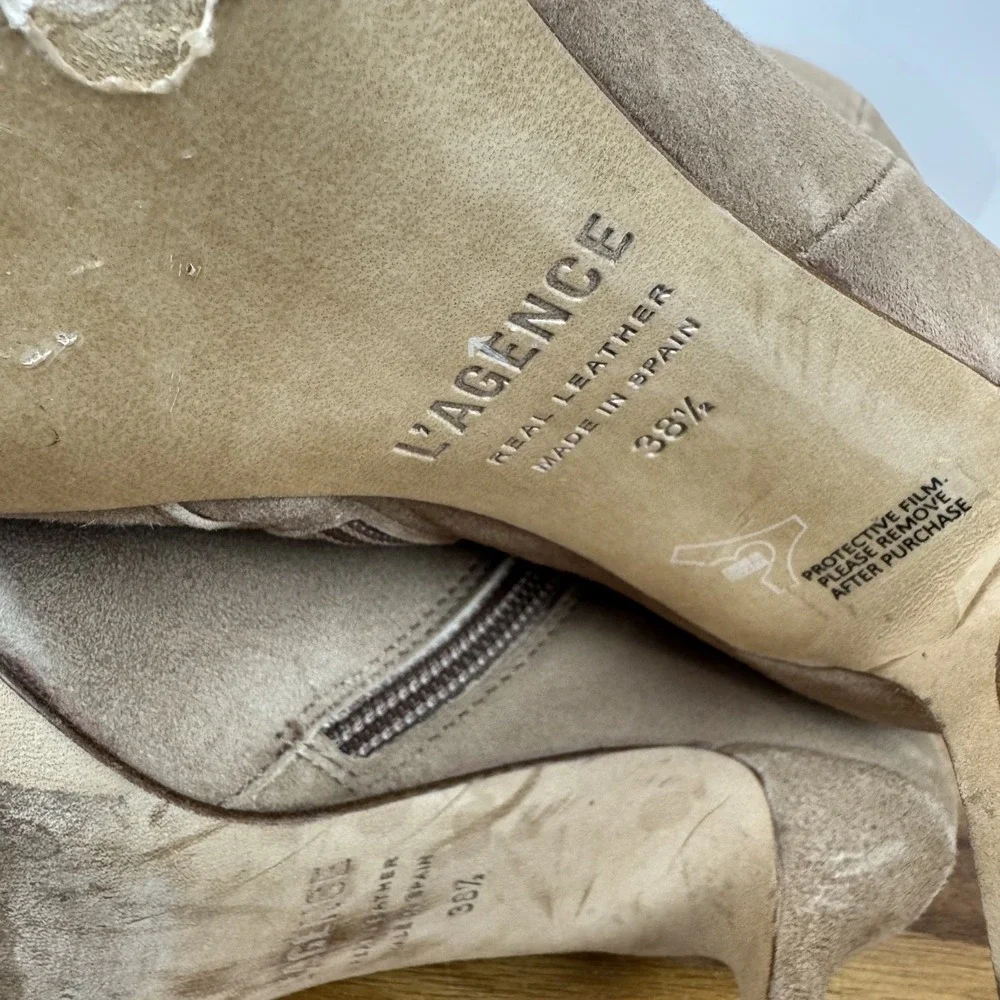 Womens L'Agence Aimee Beige Leather Heeled Comfort Ankle Booties‎ Size EU 38.5